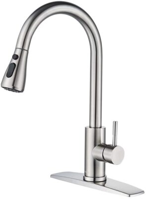 WEWE High Arc Kitchen Faucet Sink Pull out Sprayer Single Handle Stainless Steel