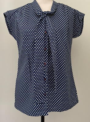 Vintage JCPenney Fashions Blouse Blue White Polka Dot Button