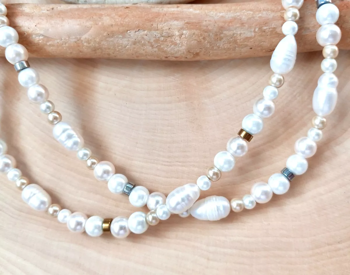 Freshwater Pearl Necklace Pearls for Men Mixed Color Pearl Necklace Hematite