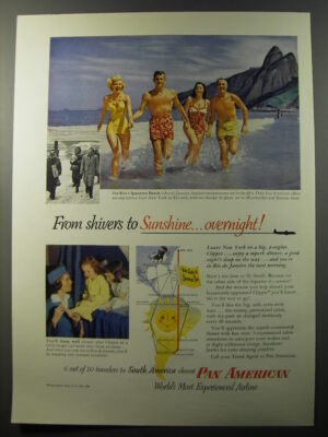 1953 Pan American Airlines Ad - From shivers to Sunshine.. overnight