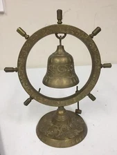 Vintage Brass Bell And Gong Nautical Ship Boat Sailor Wheel Chime Dinner India