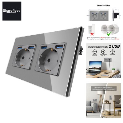 CNBINGO Glass Double Socket with USB Ports Max. 2.1 Amp - Dual Socket U...