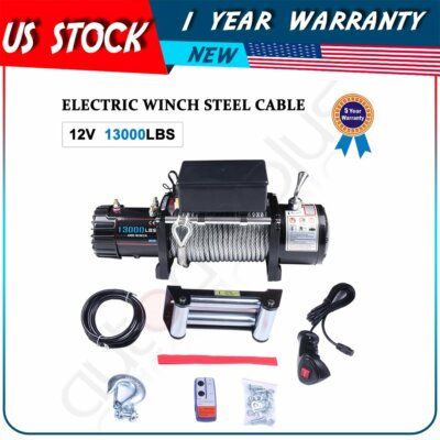 #ad 13000lbs Electric Winch Recovery Towing 12V Steel Cable Truck Tailer SUV 12000lb $272.99