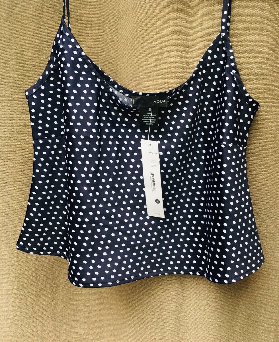 Women's Cropped Top Size S Black Polka Dot Spaghetti Strap New Orig $58