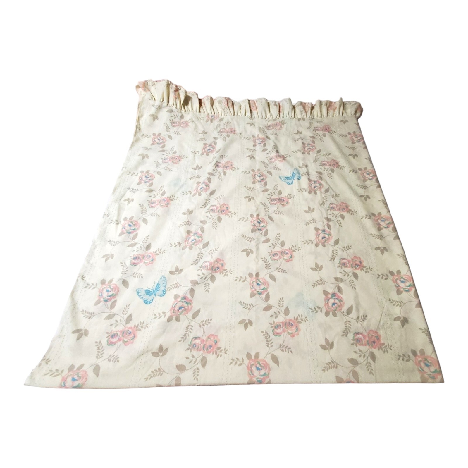 Vtg Wamsutta Superlin Double Flat Sheet And Pillowcase Butterfly Floral Ruffled