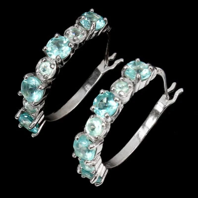 925 Sterling Silber Ohrringe Runde Apatit 4Mm Natürlicher Edelstein Schmuck - Bild 1 von 4