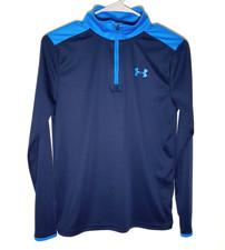 Under Armour Youth 1/4 Zip Shirt  Blue Polyester Long Sleeve  Kids Large