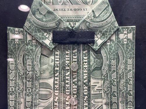 Dollarschein & Zwei Dollar Schein Hemd Geld Origami im Rahmen Unikat Wandbild - Bild 3 von 8