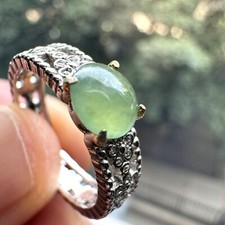 Grade A Burma Green Jadeite Ring S925 Sterling Silver - Adjustable Size