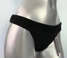Victorias Secret Nwt Black Smocked Band Ensenada Cheeky Swim Bikini Bottom 