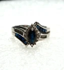 VINTAGE STUNNING STERLING SILVER DARK BLUE W/ CLEAR CZ RING ~ SIZE 7
