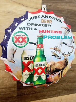 Huge Dos Equis Lager Especial Beer Bottle Cap Metal Sign Hunting Man Cave Decor