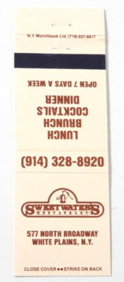 SWEETWATER'S RESTAURANT MATCHBOOK COVER * WHITE PLAINS, NEW YORK