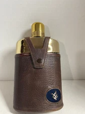 Vintage Noymer Coach Hide Ducks Unlimited  7.5" Hip Glass Flask W/Leather Case