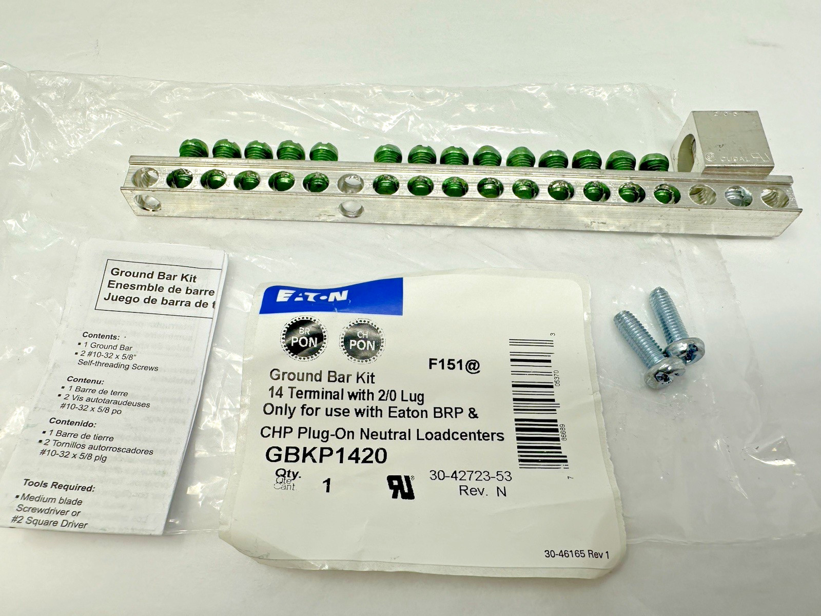 NEW Eaton Cutler-Hammer GBKP1420 14 Terminal with 2/0 Lug Ground Bar Kit