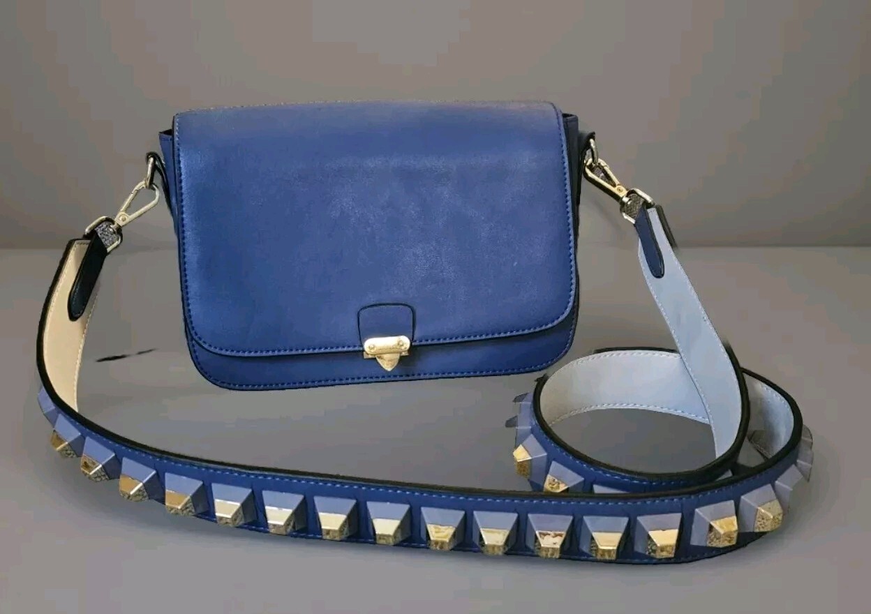 Stylish Blue Studded Leather Crossbody Bag by KC Jagger