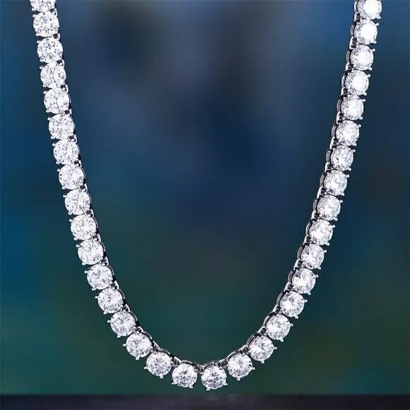 18Ct White Lab Diamond Tennis Necklace in 14k White Gold 18 Inch