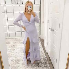 NEW Fame and Partners Long Sleeve Tiered Ruffle Maxi Dress