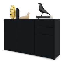 Kommode Sideboard Anrichte Schrank Ben V3 in Schwarz - Hochglanz und Naturtöne