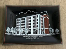 Vintage AMERICAN NATIONAL BANK PORTSMOUTH VA GLASS ASHTRAY 1974