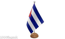 Cuba Table Desk Flag With Wooden Base