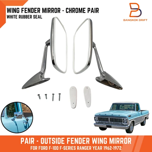 A Pair Chrome Fender Door Wing Mirrors For Ford F-100 F-Series Ranger 1962-1972