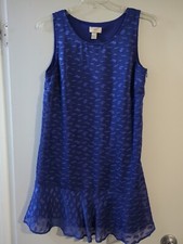 Ann Taylor Loft Size 8 Side Zip Midi Ruffled Hem Blue Sleeveless Dress     [LF5]