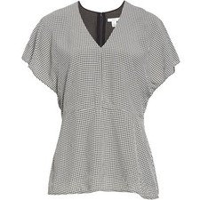 Lewit Women's Size Small Gingham Black and White V-Neck Peplum Blouse BRAND NEW