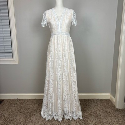 Aakaa Fill Your Heart Lace Maxi Dress Small White Cream Underlay Wedding  Bridal | eBay