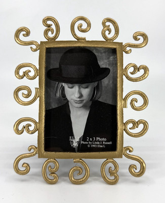 Vintage Elsa L 1990s Gold Tone Ornate Scroll Photo Picture Frame 2x3