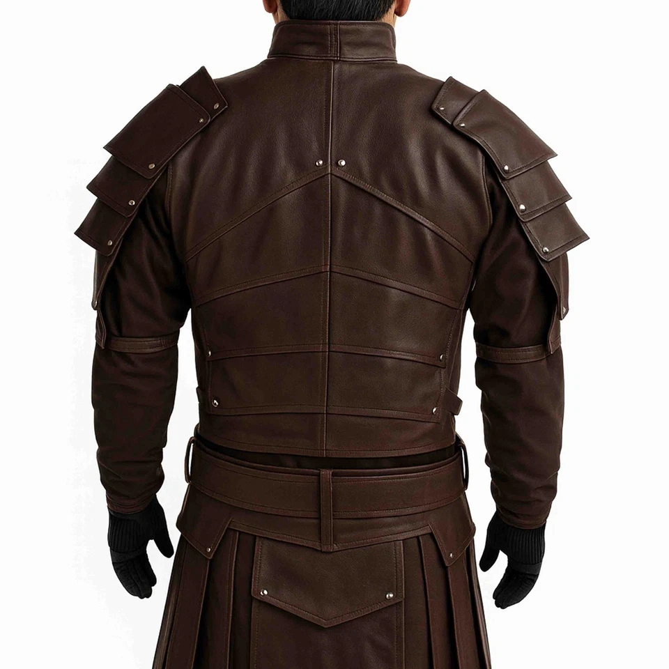 Traje de armadura de cuero medieval Larp Cosplay conjunto de armadura cuero caballero armadura vikinga Foto 4 de 4