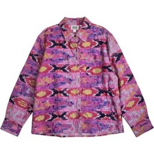 VTG Chico's Design Silk Cotton Embroidered Ikat Jacket Pink Boho Art To Wear