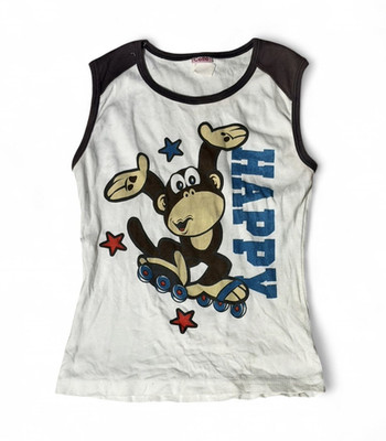 Vintage Cette Happy Monkey Rollerblading Graphic Tank Top