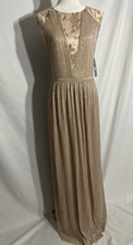 NWT! Tahari Keith Metallic Gold Sleeveless Formal Long Dress Sz 14 Deep V Womens