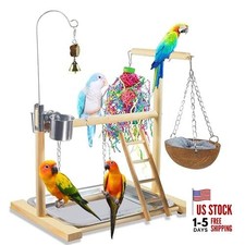 Bird Stand Fun Straw Bell Toys,Parrot Wooden Platform Stand with Perch G-500