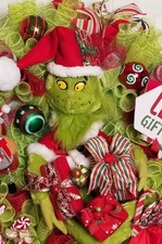 Christmas 28" Greedy Grinch Deco Mesh Front Door Wreath Decor Whoville