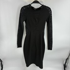 Express Womens Size 4 Black Long Sleeve Bodycon Dress Mesh Cutout Cocktail Party