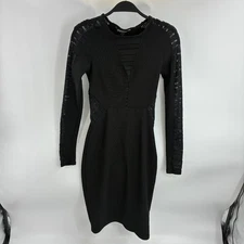 Express Womens Size 4 Black Long Sleeve Bodycon Dress Mesh Cutout Cocktail Party