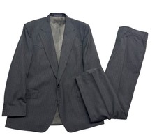 vtg Western 48L 36x32 Gray Pinstripe 2pc Pant Suit USA Made Cowboy Rodeo Mens