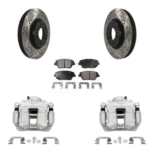 Front Brake Caliper Drill Slotted Rotor Semi-Metallic Pad Kit For Hyundai Sonata