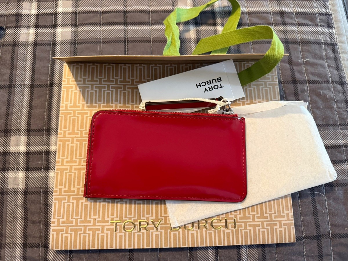 Tory Burch Robinson Leather Zip Card Case | Red Sky NWT | eBay