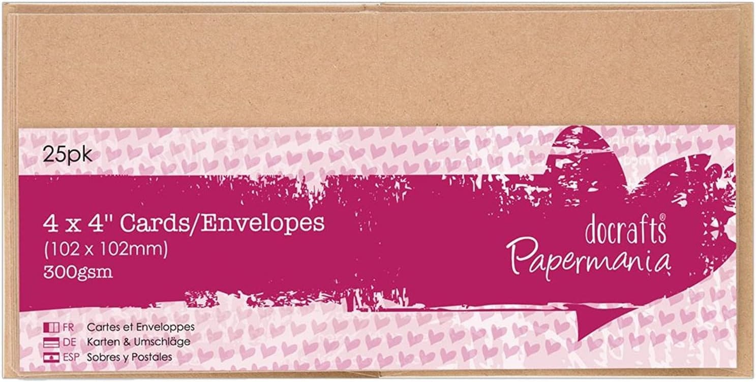 docrafts Papermania Square Cards/Envelopes 4 by 4-Inch, Kraft