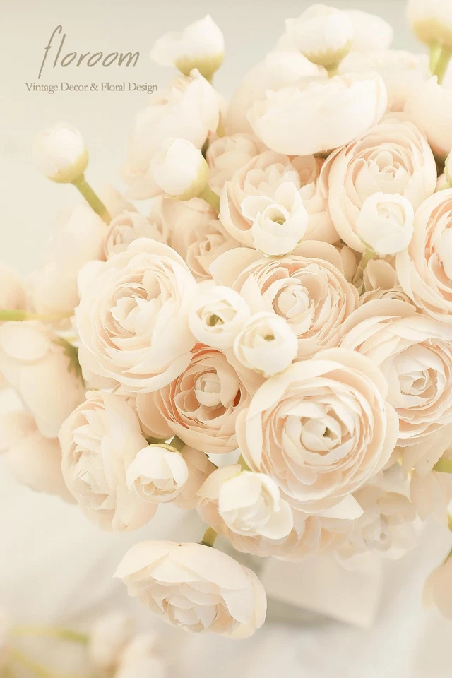 Flores artificiales Ranunculus 18 piezas champán imitación seda mini Ranunculus a granel Foto 4 de 4