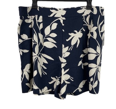 Ophelia Roe Womens XL Navy & White Floral Printed Shorts Pull On Linen Blend
