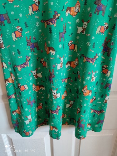 Next Green Christmas dogs 3/4 Sleeve Dress Size 12 - Picture 3 of 5
