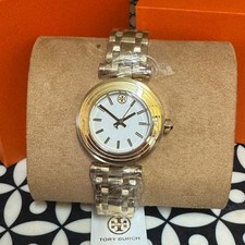NEW TORY BURCH Classic T White Dial Gold Tone Steel Strap Watch TBW9013