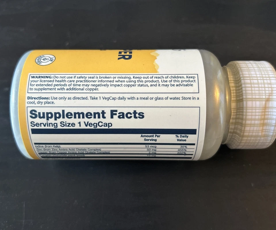 2X Solaray Zinc Copper 100 VegCaps - Amino Acid Chelate with Kelp & Pumpkin Seed - Image 2 of 4