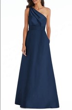 Alfred Sung Midnight Blue One-Shoulder A-Line Gown Size 20 Formal Bridesmaid