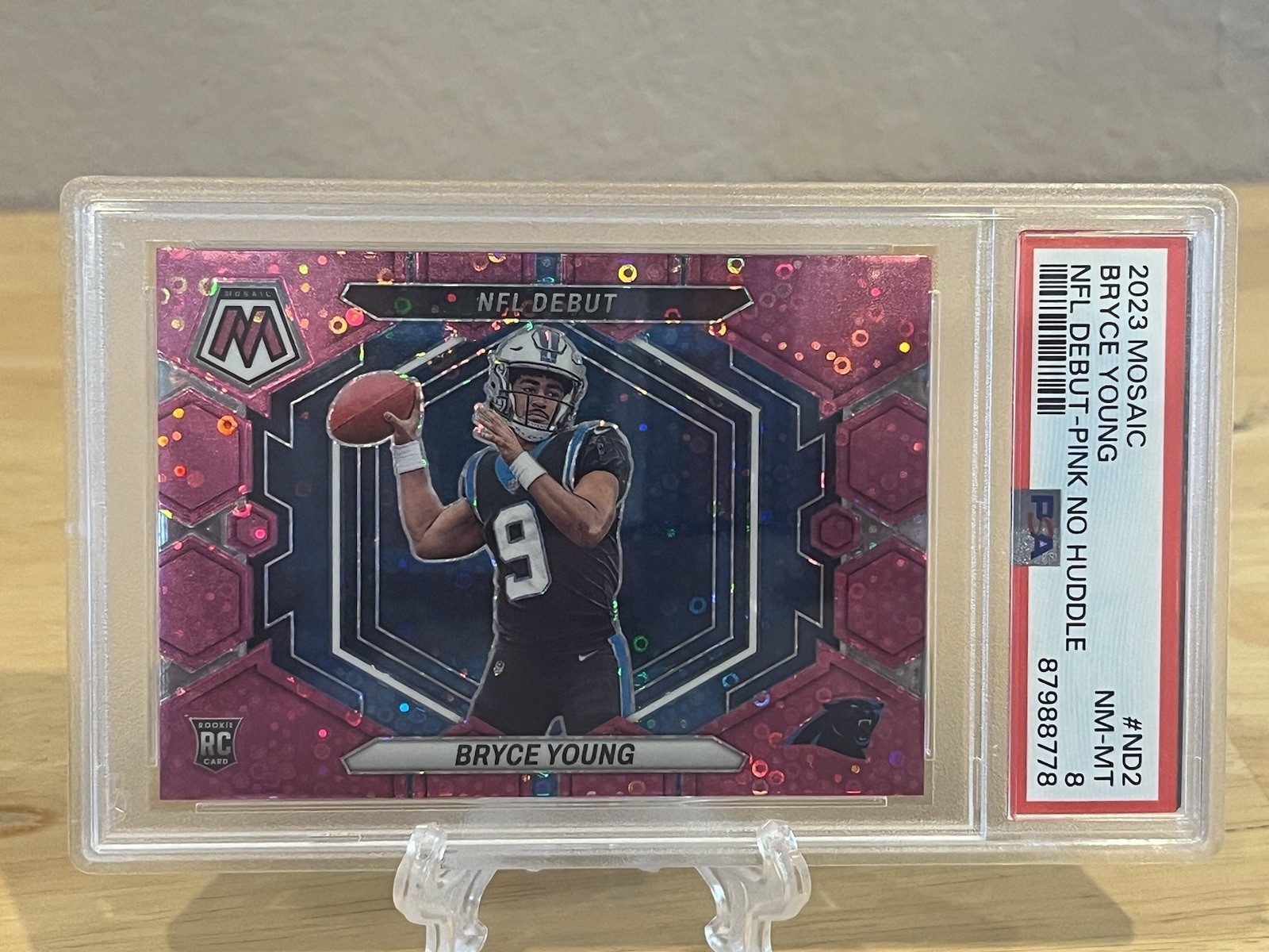 2023 Panini Mosaic Bryce Young Rookie NFL Debut Pink Disco Prizm 1/20 PSA 8