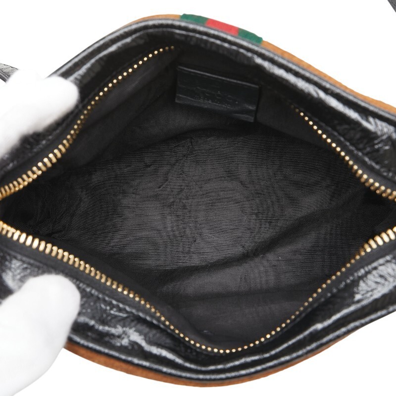 Gucci Sherry Ophidia Shoulder Bag Suede Enamel Brown Black Women Used Authentic thumbnail 5